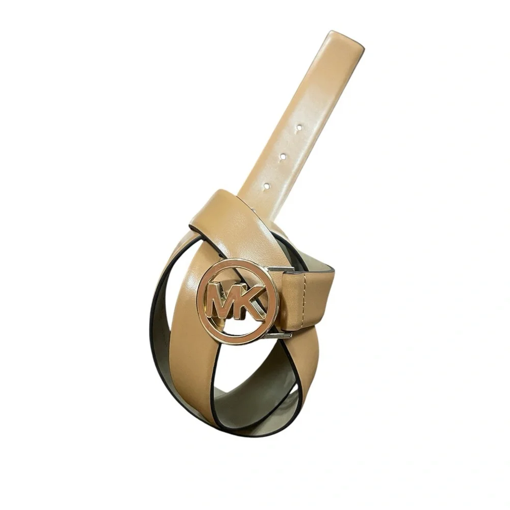 Michael Kors Beige Caramel Soft Leather Belt with Gold Buckle